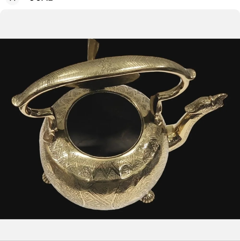 Antique French Liegoise Chiseled Brass‎ Water Kettle Griffin Spout & Feet RARE